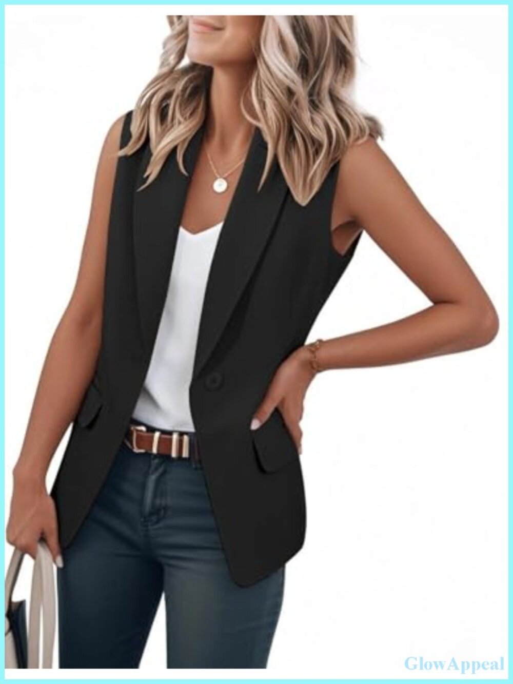 Womens Sleeveless Blazer Vest Notch Lapel Button Office Work Suit Jacket